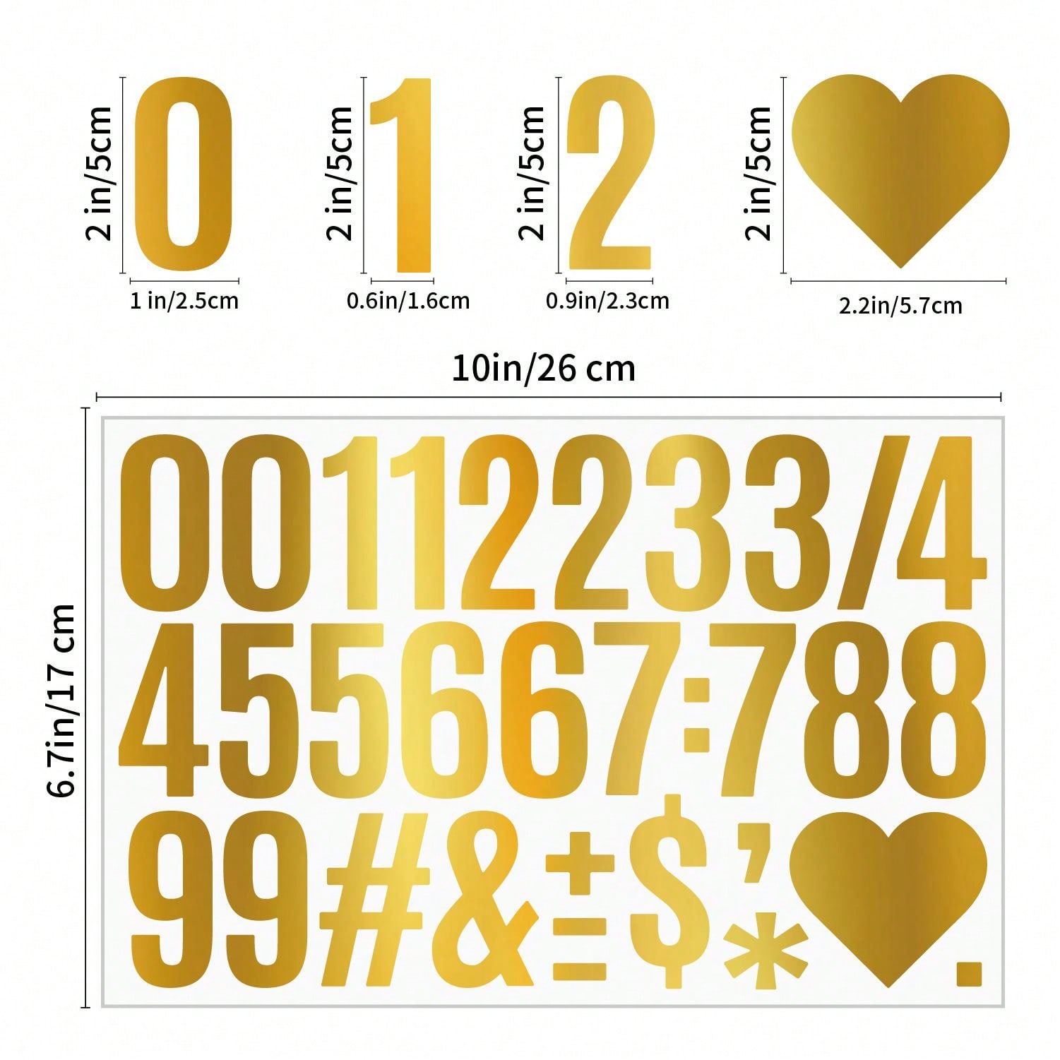 

5 Sheet Gold Number Letter Label Stickers for Birthday Party DIY Self-Adhesive Alphanumeric Symbol Gift Decoration Sticker 5pcs