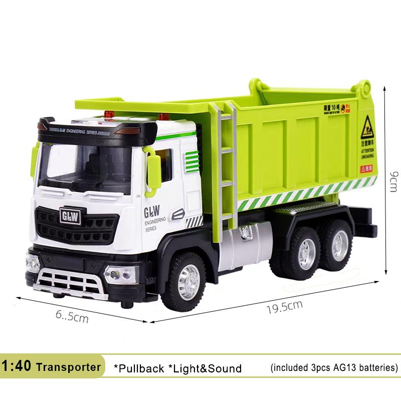 Dump Truck Alloy+Plastic Diecast Model Engineering Transport Play Vehicles Toys Sound Light Pull Back Collection Gift For Kids