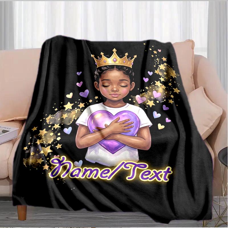 1PC Custom Name "Royal Heart Stars" outdooor Flannel blankets Throw Blanket All-Season Throw Gift Bedspread for Couch, Bed, Camping Holiday Birthday g
