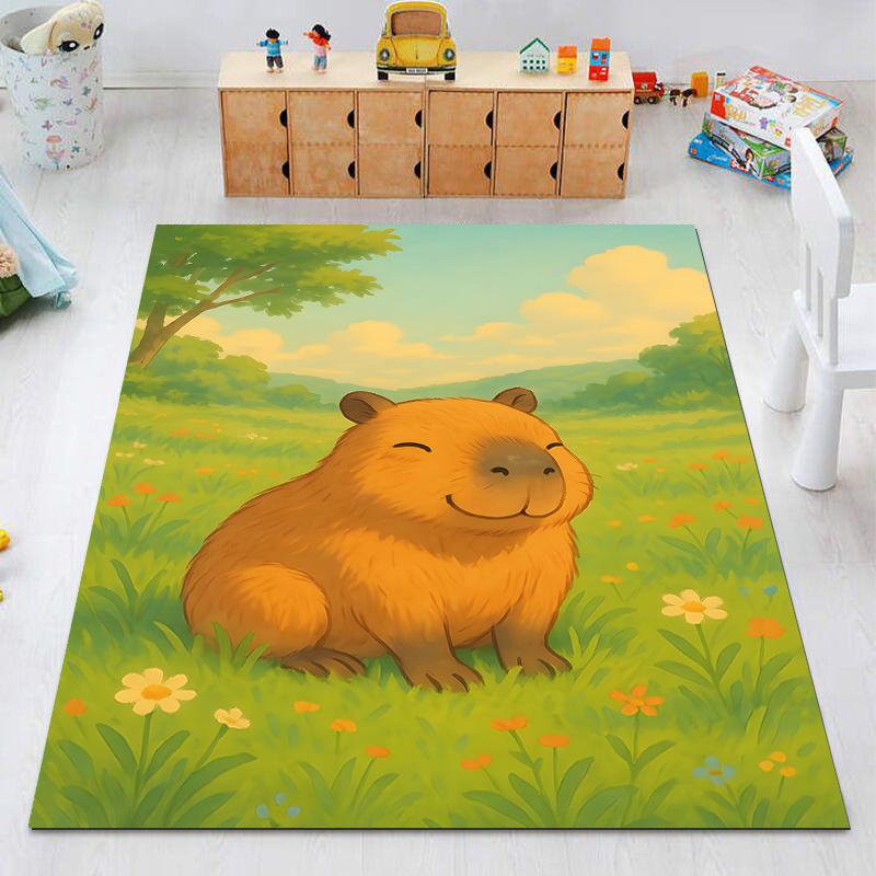 Cute Capybara Cartoon Carpet for Living Room Bedroom Sofa Home Decor Non-slip Floor Mat Children's Activity Area Rugs