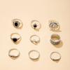 Fashion jewelry Vintage carved sun feather cross black gemstone ring multi-piece set set