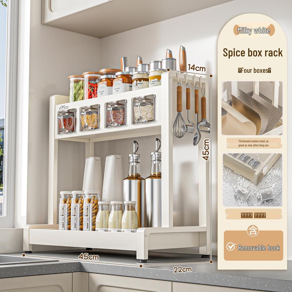 White Multifunctional Seasoning Rack & Knife Holder with Spice Storage Canisters