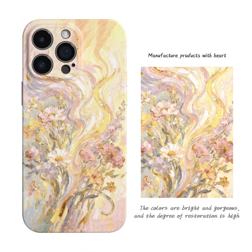 Pink gold abstract smudge oil painting mobile phone case iPhone12pm anti-drop film case Apple 17 artistic niche model