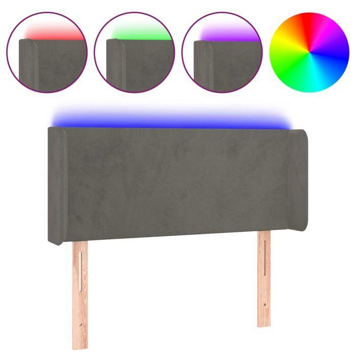 VidaXL Tête de Lit à LED Meuble de Chambre à Coucher Accessoire de Lit Simple Tête de Cadre de Lit Intérieur Gris Foncé 3122993