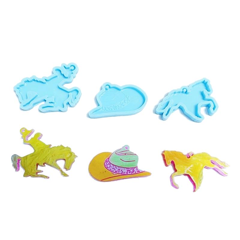 Shiny Glossy Horse Riding Cowboy Hat Keychain Silicone Epoxy Resin Mold DIY Pendant Jewelry for Valentine Gift Craft