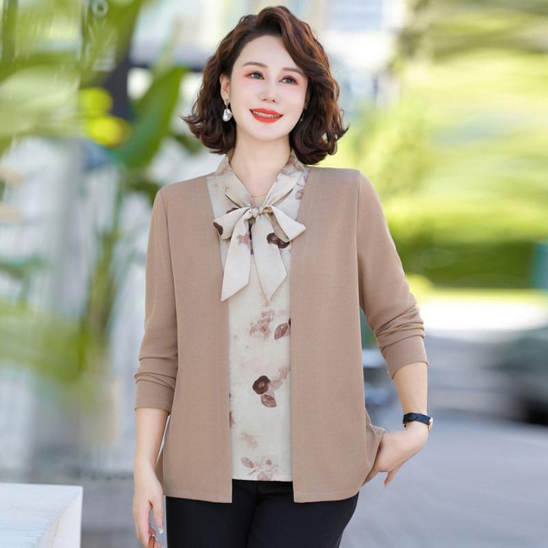 Autumn and Winter New Middle-aged and Old Fashion Women's Clothing Mother Clothing Fake Two-piece Shirt-shirt Basic Commuter Model