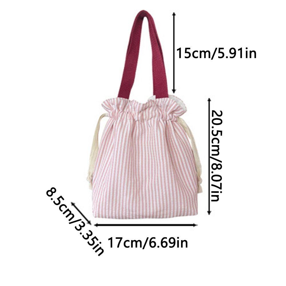 Stripes Drawstring Organizer Bag Top Handle Handheld Coin Purse Cosmetic Storage Pouch  Picnic
