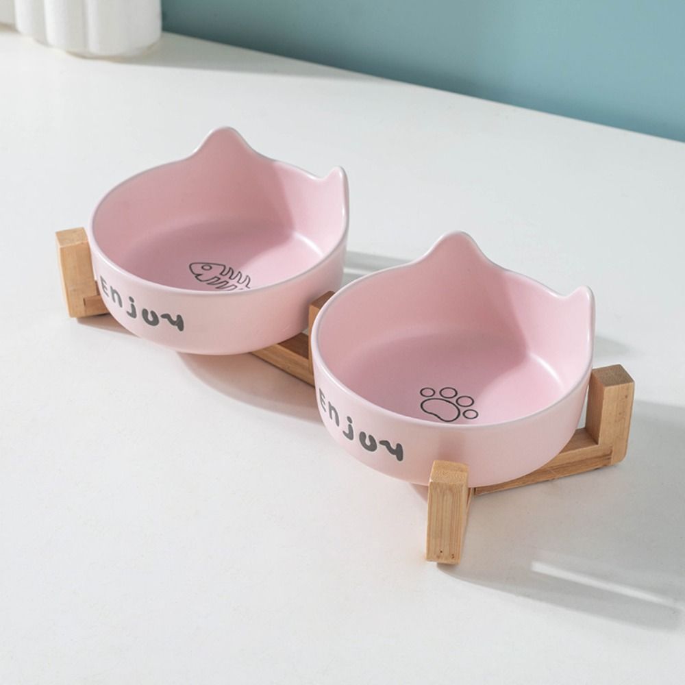 Cute Cat High Foot Bowl Prevent Tipping Dog Food Feeding Basin Pet Bowl  Neck Protection