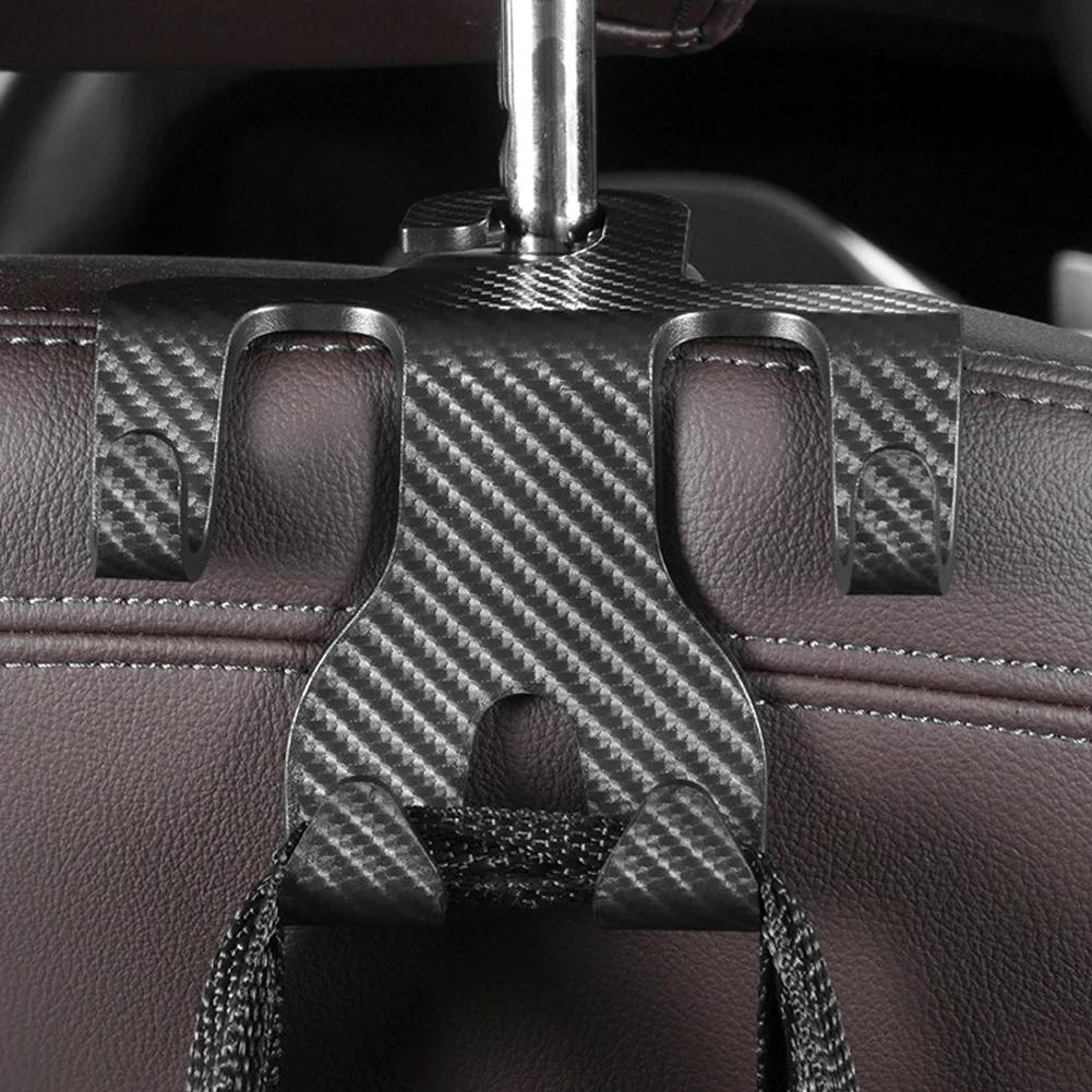 4 in 1 Car Seat Headrest Hook and Phone Stand Headrest Hanging Holder Carbon Fibre Pattern Car Rear Seat Storage Hanger