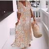 Summer 2023 Women's V-Neck Print Short Sleeve Long Dress