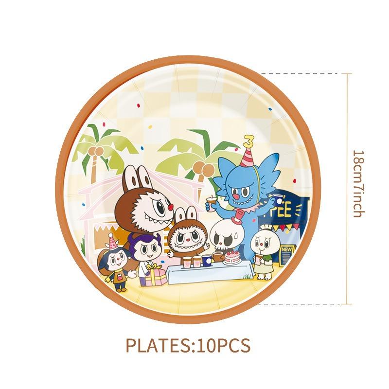 New super cute birthday tableware party theme disposable paper plate tissue paper cup tablecloth flag cross