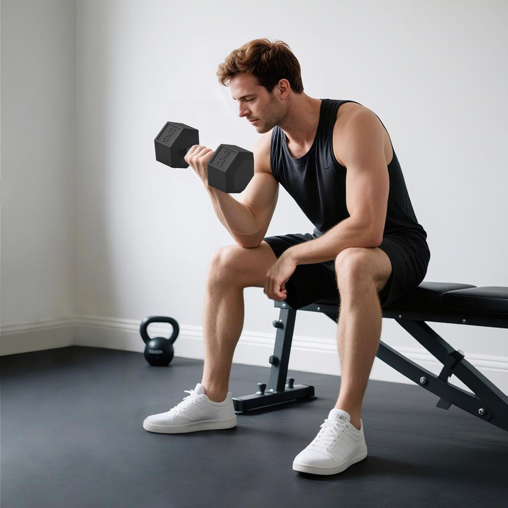 20KG Single Rubber Hex Dumbbell Portable Hand Weights Dumbbell Home Gym