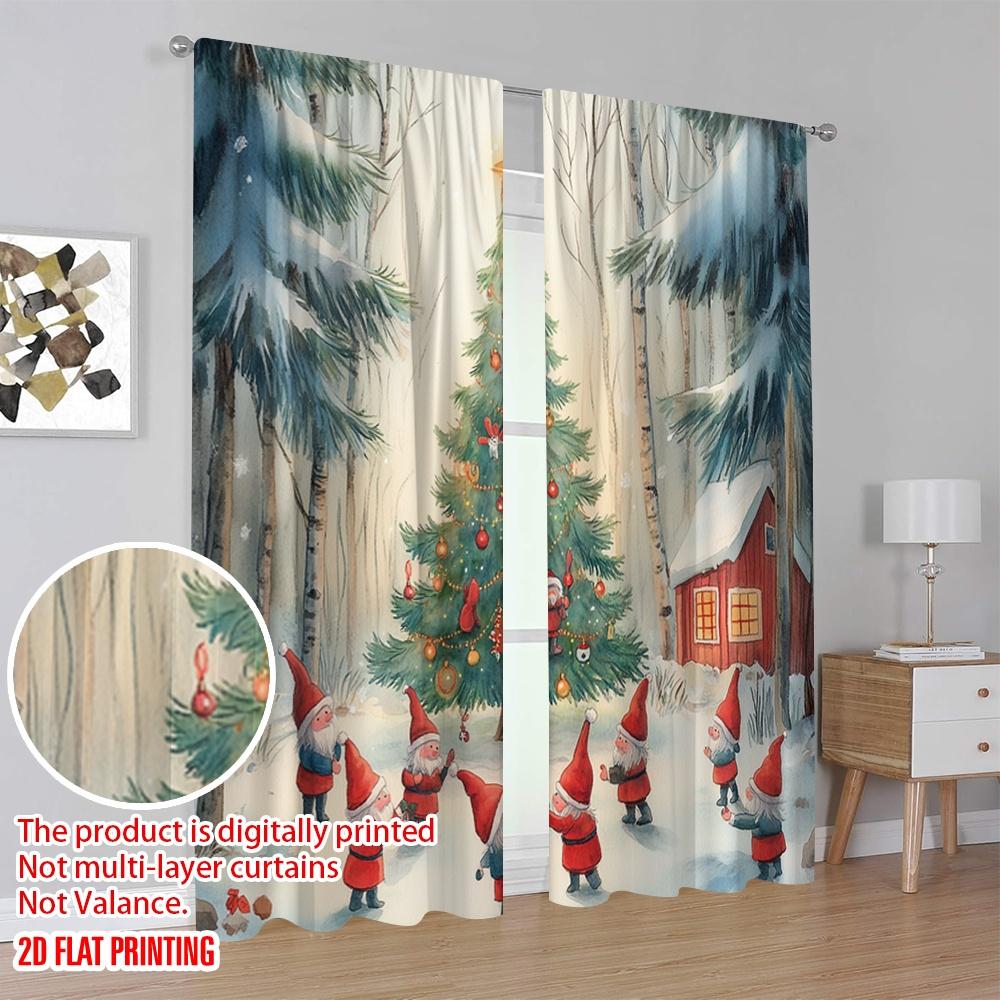 2 Stück, 2D-Flachdruck Vorhang Beliebter Weihnachtsbaum Wald Wichtel (2) Polyester Fabrik (ohne Stange) Dekorationen für den Außenbereich