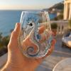 Unique Coastal Style Drinking Glass 12oz Octopus Water Cup Embossed Design Hand Painted Marine Cup for Ocean Lovers Home Bar Decor Decorative Theme