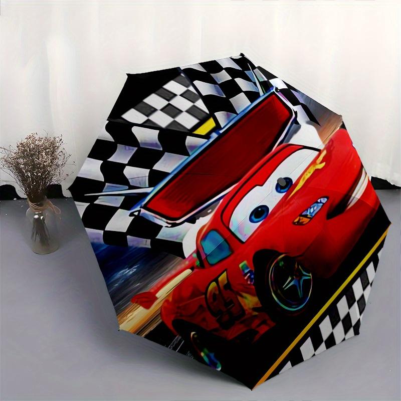 Lightning McQueen,Checkered Flag Automatic Folding Umbrella Simple 8 Rib Design, Bright Cartoon Pattern, Durable Iron Frame, Suitable For