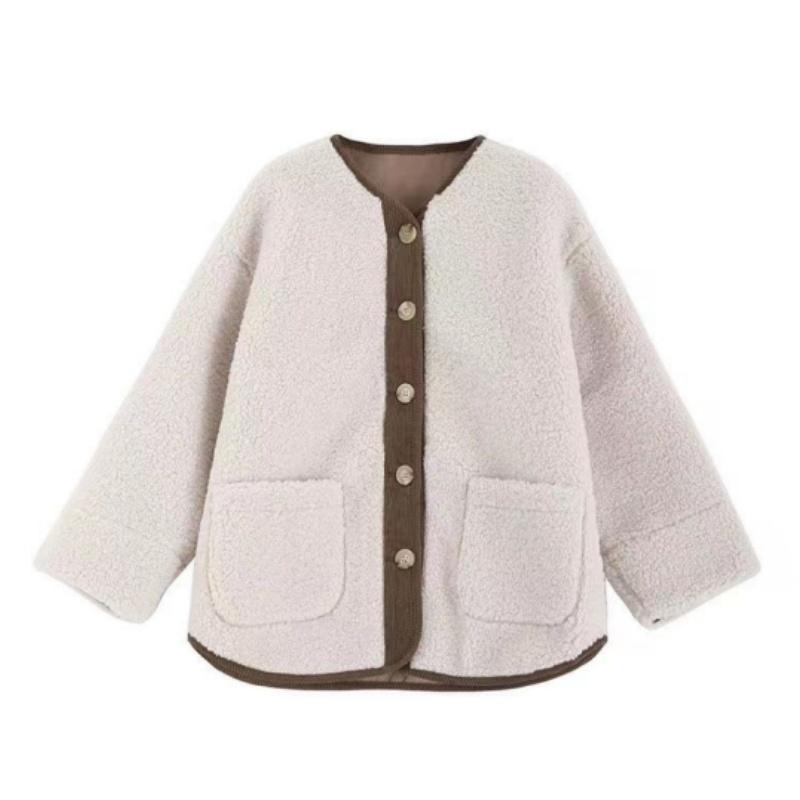 Cotton Padded Jacket Women's Short Style Oversize Thick Padded Jacket Fleece Single Breasted Warm Coat with Pockets In Autumn and Winter