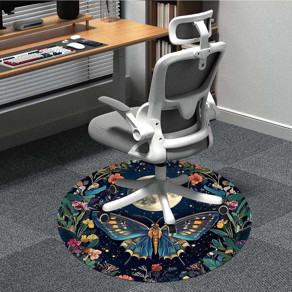 1pc Butterfly Moon Office Round Area Rug, Under Office Chairs Bedroom Living Room Home Decor, Room Deco