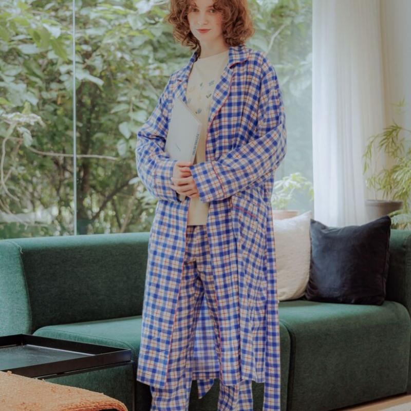 Sunday Lounge Women S Blue Water Check Robe Swjjagn0029