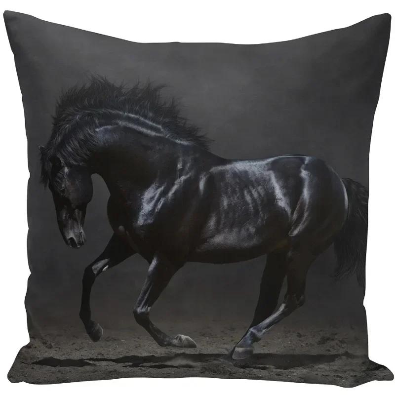 Față de pernă 45x45 Seturi de huse de perne cu imprimeu animal de război, cal alb, pentru scaun, canapea, decor decorativ pentru casă, fermă