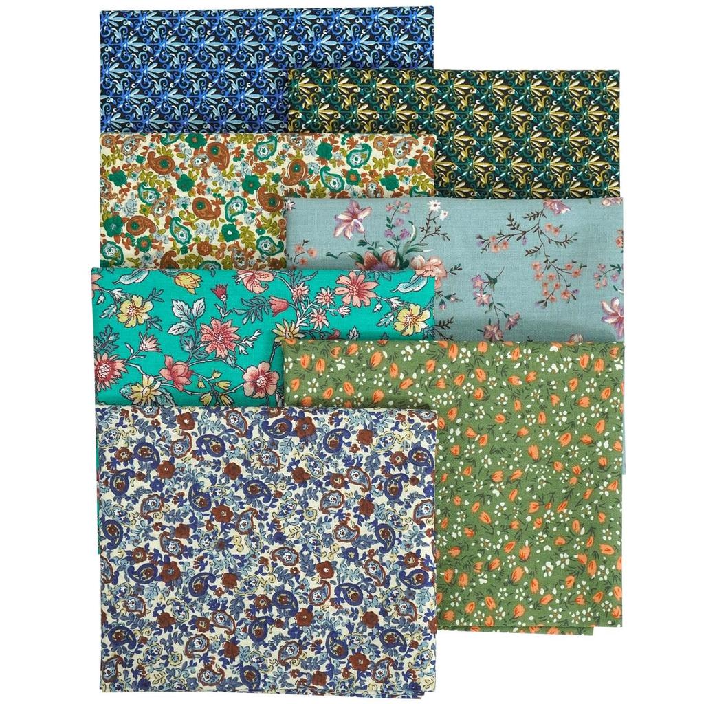 Set 7 Bucăți Material cu Imprimeu Floral Drăguț pentru Artizanat DIY, Resturi, 46x56cm,