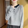 New Spring Autumn New Style Jacquard Knit Undershirt Inner Top Contrast Color Lapel Fashionable Women's Pullover Sweater