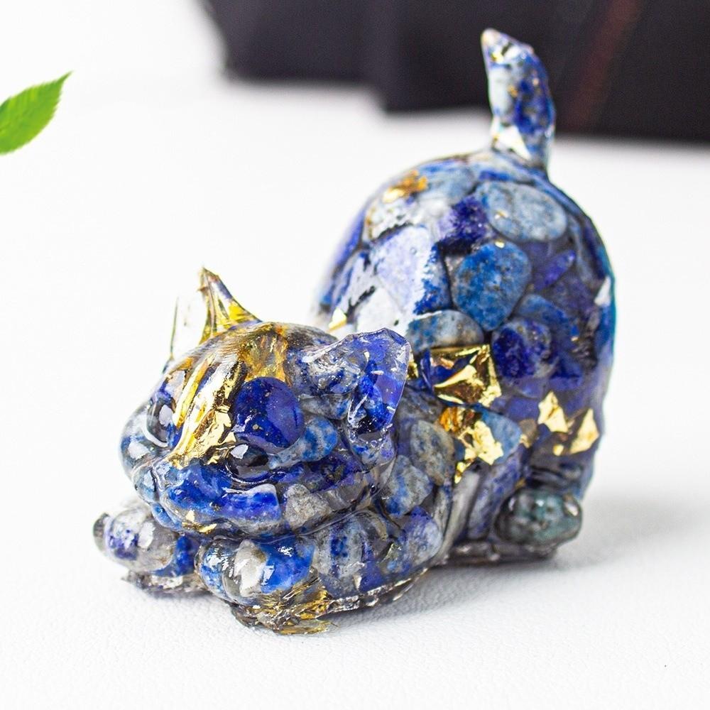 Cadeaux Figurine Chat en Cristal à Queue Bouclée Accents Feuille d'Or Style Artisanal Statue de Chat Ornement de Chat Décor de Salon