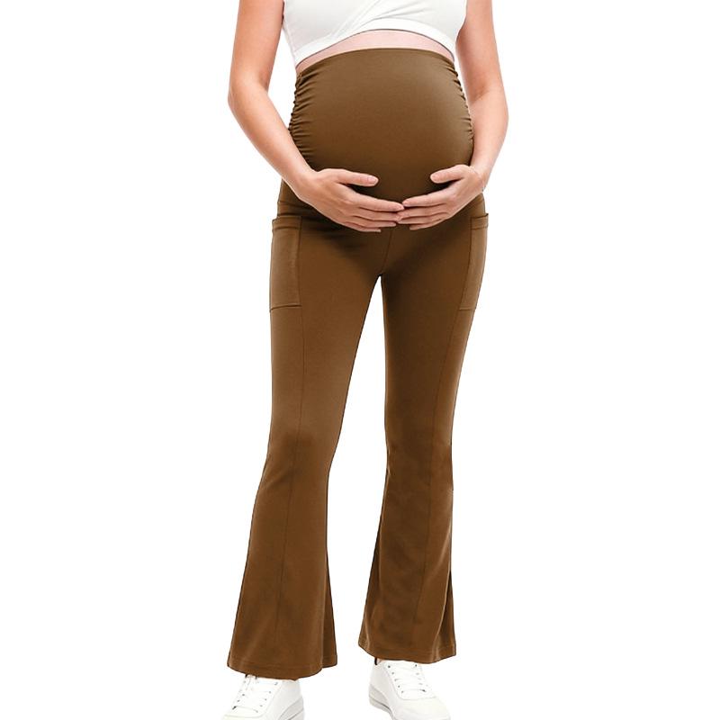 

Maternity High-Waisted Flare Yoga Pants with Double Pockets and Tummy Support L темно-коричневого