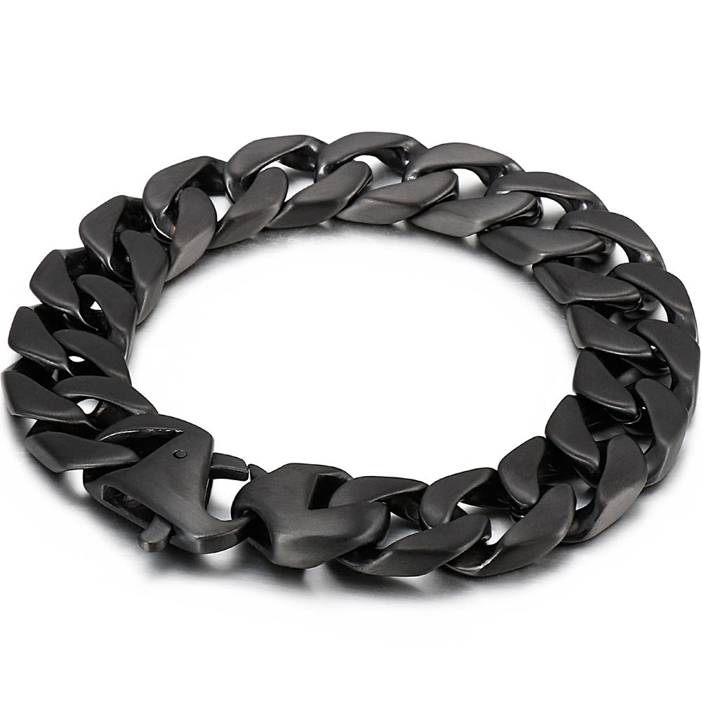 Hypoallergenic Matte Stainless Steel Cuban Chain Bracelet for Men Brushed Black/Silver Color Men's Bracelets With Lobster Clasp