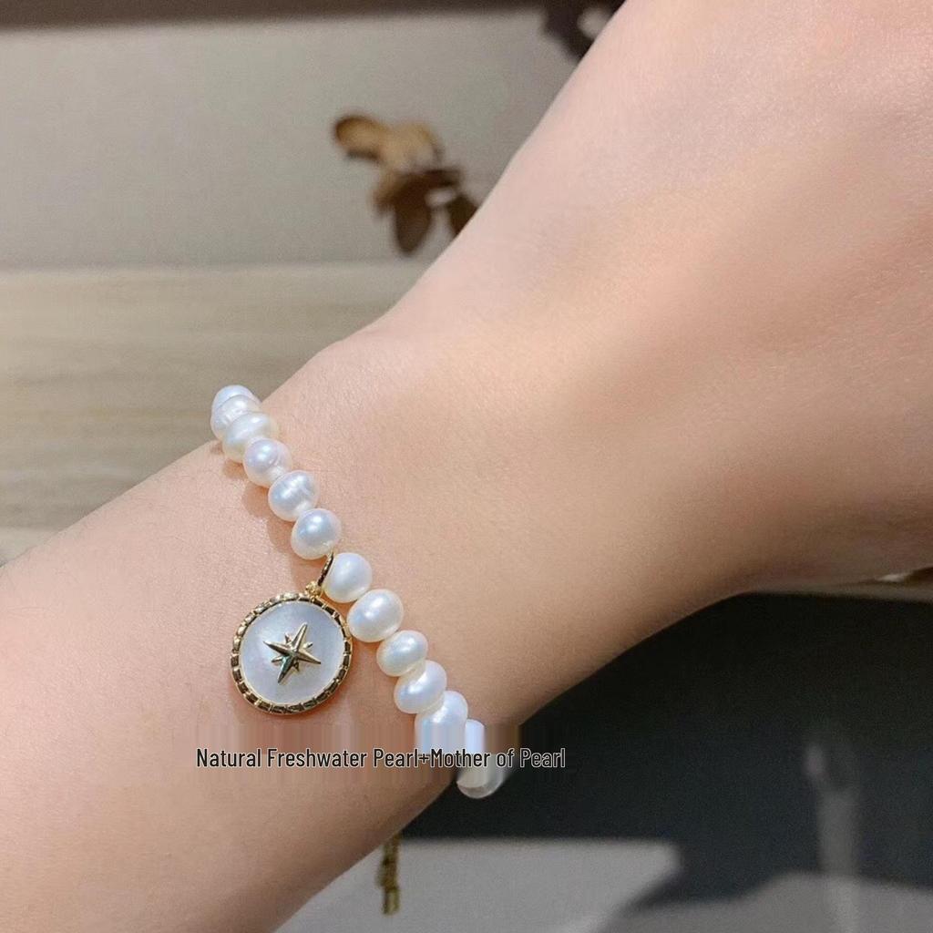 Baroque Freshwater Pearl Eight-Pointed Star Friendship Bracelet for Women