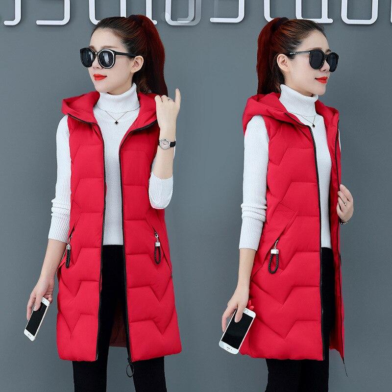 Frauen Herbst Winter Midi Mit Kapuze Ärmellose Weste Mantel Outwear Mantel Übergroße Puffer Jacke Baumwolle Gefütterte Parkas Weste 7 Farbe