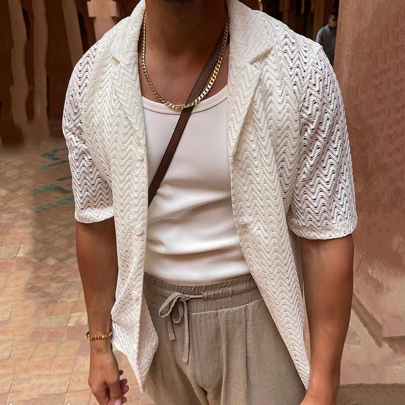 Chemise D'été Ample Homme à Manches Courtes - Style Décontracté à Motifs Ajourés (hollow Out)