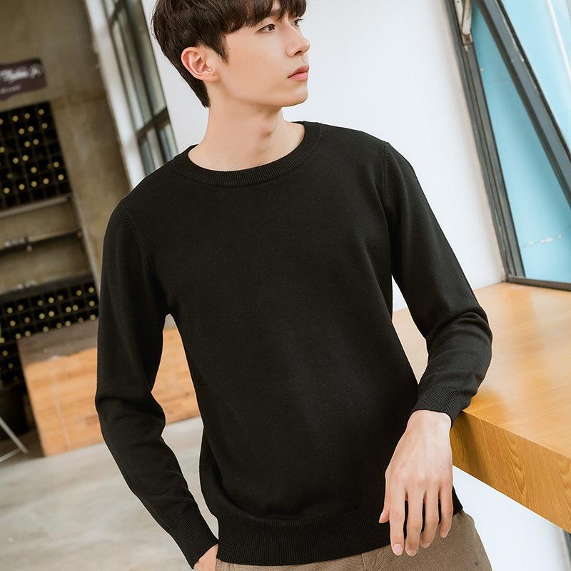 Men's Round Neck Trendy Knitted Fir Autumn and Winter Loose Solid Color Knitted Simple Casual Bottoming Big Yards Sweater
