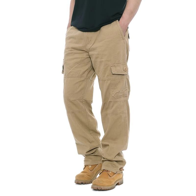 Men's Casual Elastic Waist Plus Size Pants Multi-Pocket Loose Trousers