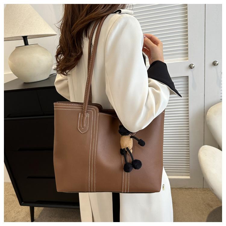 Korean Style Minimalist Bucket Bag Women Faux Leather Tote Shoulder Handbag Large Capacity Commuter Purse