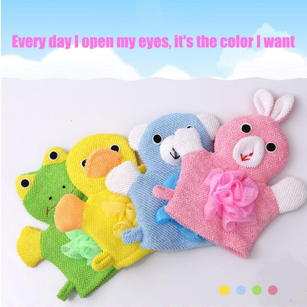 4 Pcs Baby Bath Gloves Cartoon Exfoliating Gloves Baby Kids Shower Gloves Scrubbing Gloves Bath