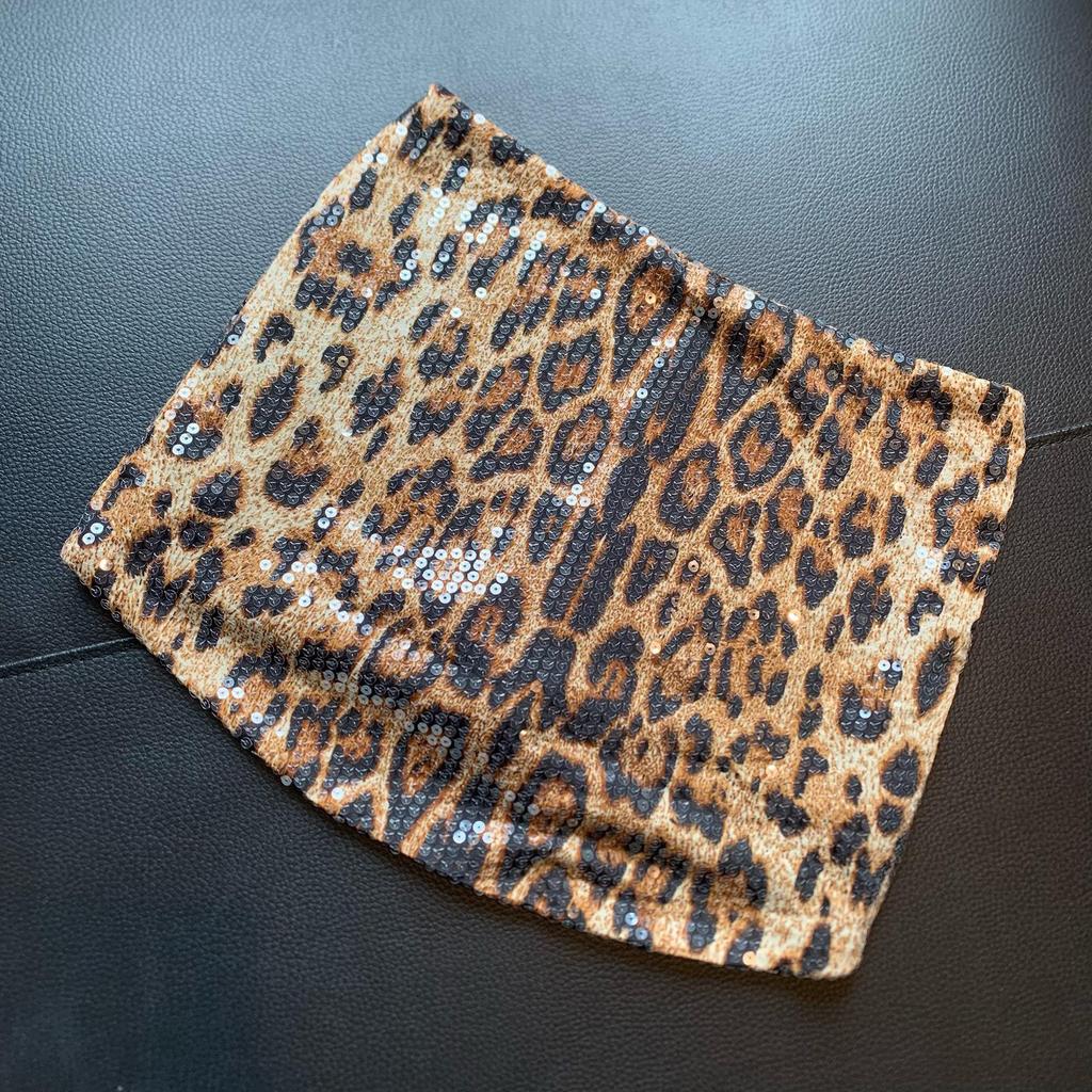 2024 Autumn Trendy Leopard Print Sequin Low Waist Short Skirt