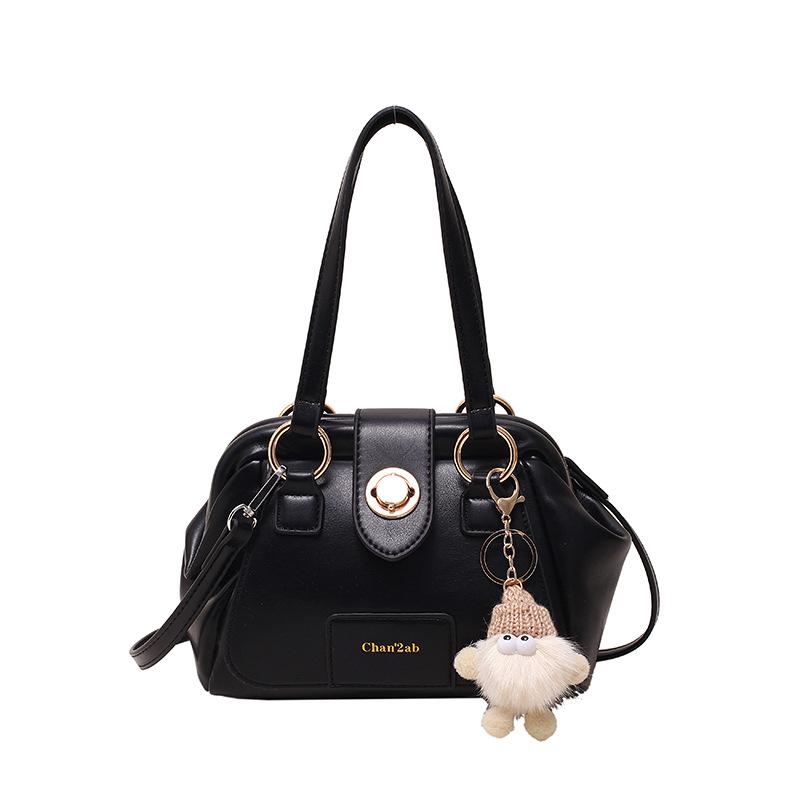 

Текстурированная женская маленькая сумка в иностранном стиле, модная сумка через плечо, однотонная сумка-мессенджер в иностранном стиле, женская сумка большой емкости Without pendant чёрный