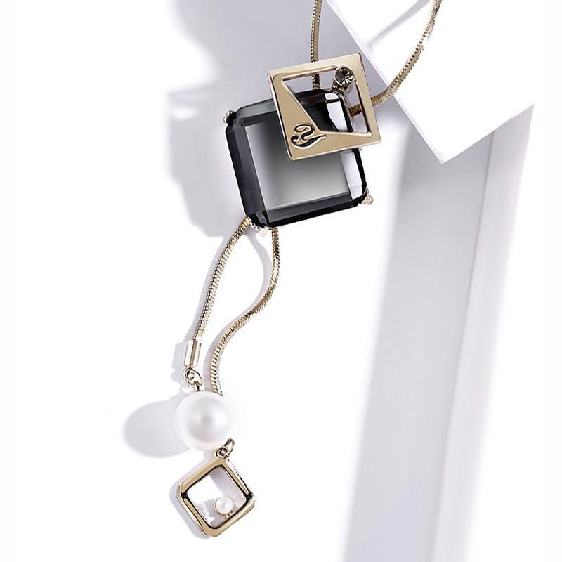 Chaîne de pull longue simple pendentif carré style ethnique collier pendentif avec cristal bijou mode