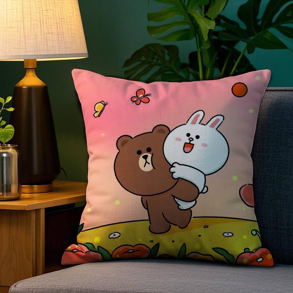 B-Braunbär und Cony Kissenbezug Sofa Wohnzimmer Schlafzimmer Doppelseitiger Druck Quadratisches Kissen Nickerchen Kissenbezug