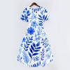 Womens Summer V Neck Short Sleeve A Line Midi Dress Floral Print Flowy Casual Vacation Sundress with Pockets S to 2XL