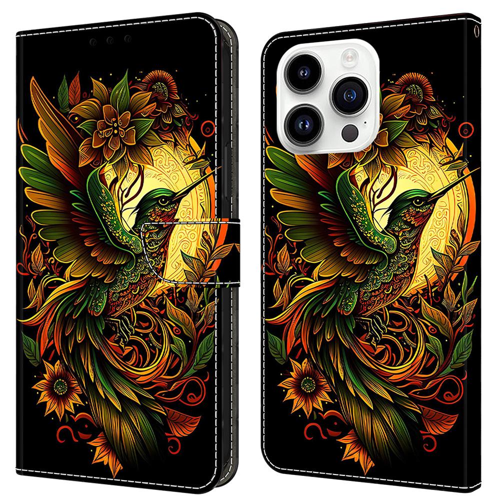 For iPhone 16 Pro Leather Case Pattern Printing Wallet Stand Flip Phone Cover