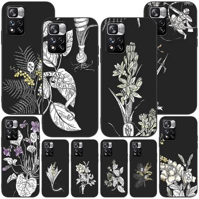 Husă cu Schițe Florale pentru Xiaomi Redmi Note 9S 9 8 10 11 Pro 9C 9A 7 8T 7A 8A 10S 11T 11E 9T Negru Silicon Moale Acoperire Shell pentru Telefon