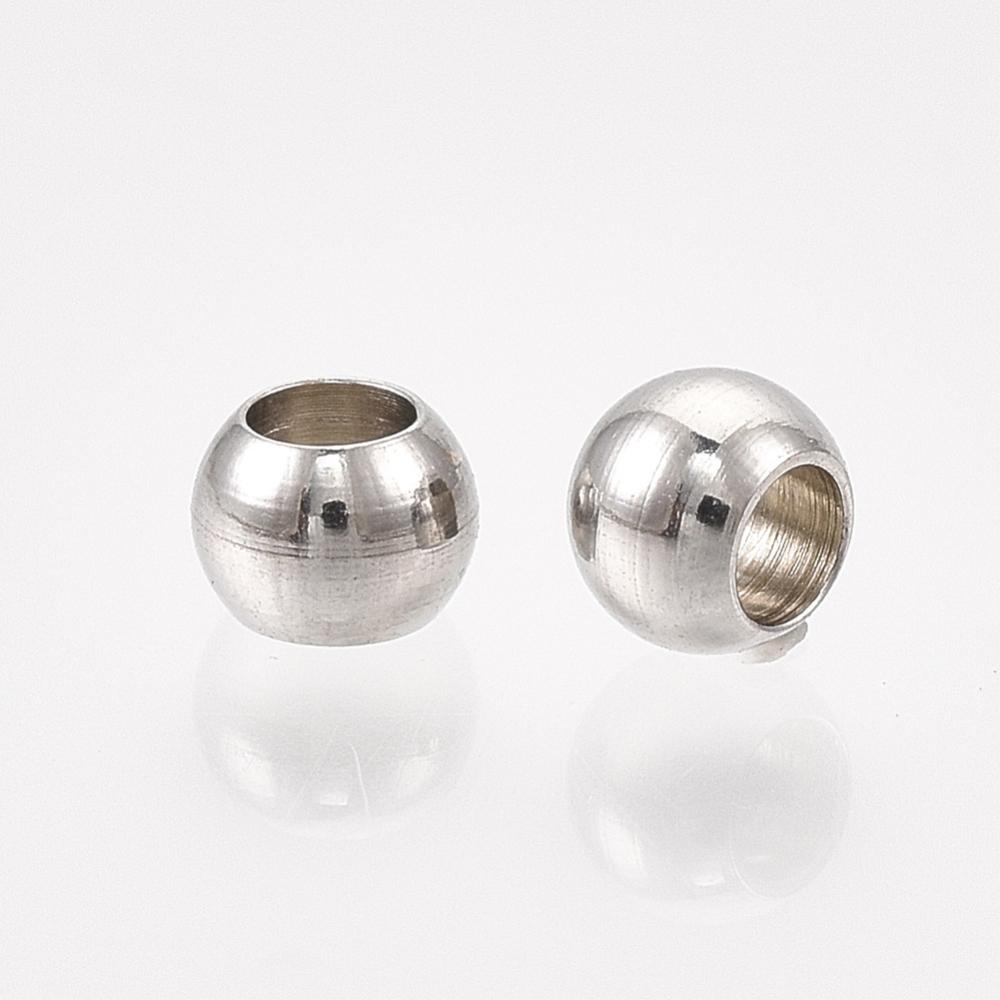 Anlaufgeschützte 304 Edelstahlperlen, Rund, Edelstahlfarbe, 4x3mm, Loch: 2mm