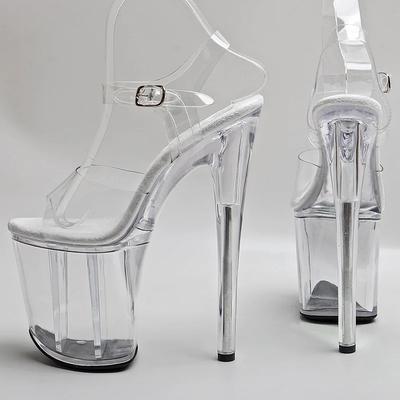 Fashion Sexy Red High Heels Crystal Large Size Platform Sandals Shoes 8 Inch Nightclub Pole Dance Women's Goth Elegant 20CM Open Toe