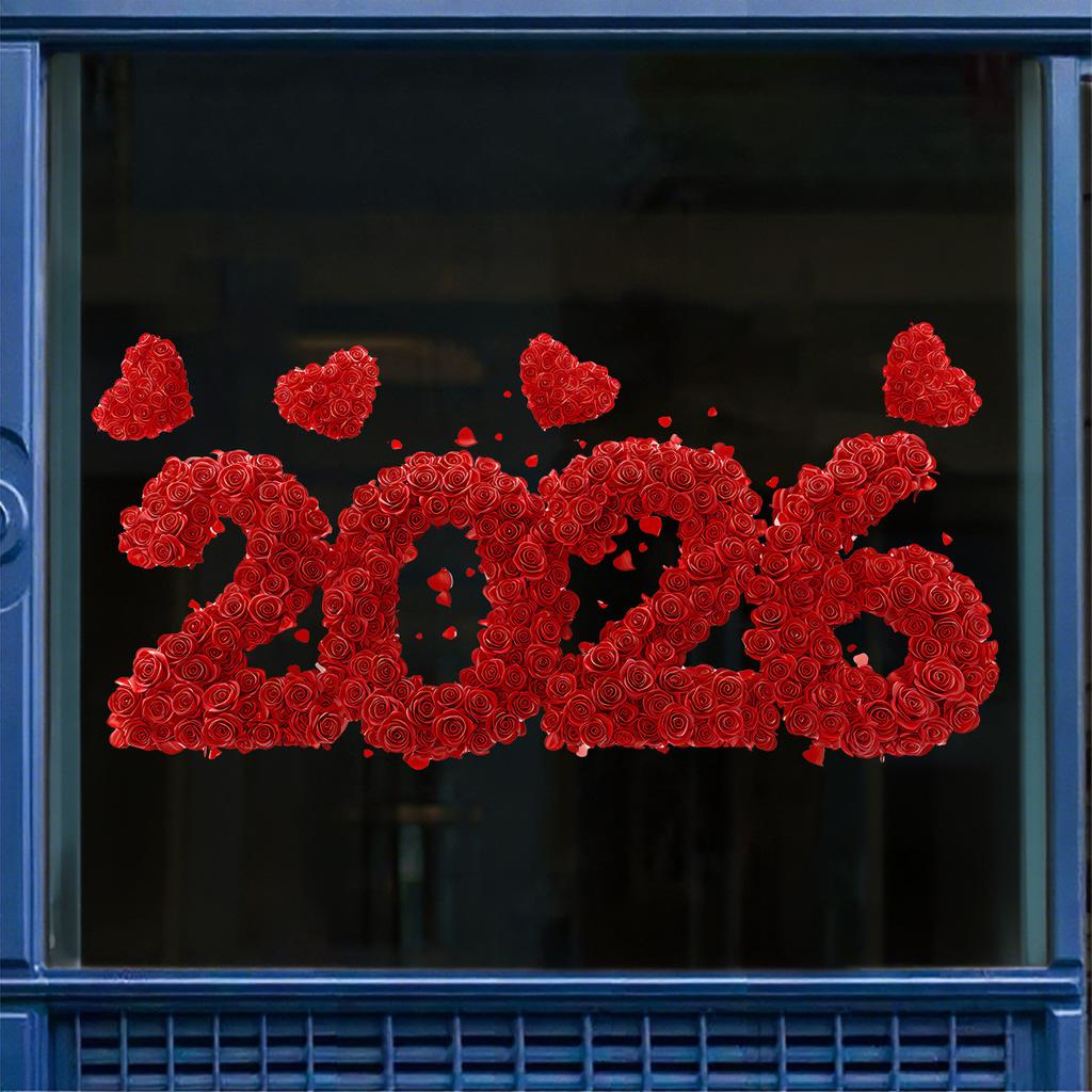 Red Rose Heart Static Cling Window Sticker for Festival Home Decoration in Living Room Bedroom Restaurant