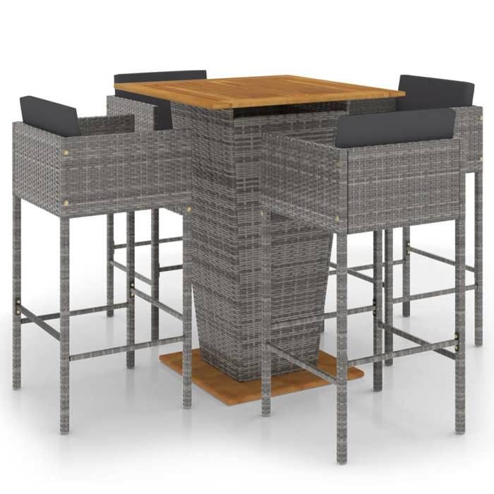 Maison Exclusive - Ensemble de bar de jardin 5 pcs et coussins Résine tressée Gris