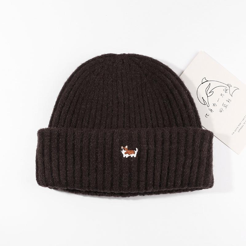 Autumn and Winter Hat Women Cartoon Puppy Embroidered Knitted Hat Student Warm Ear Protection Wool Hat Outdoor Jacket Cold Hat Man