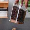 1000/1200/1500mL Square Sealed Glass Storage Jar with Spoon and Bamboo Lid Coffee Bean Grain Seasoning Food Storage Containers
