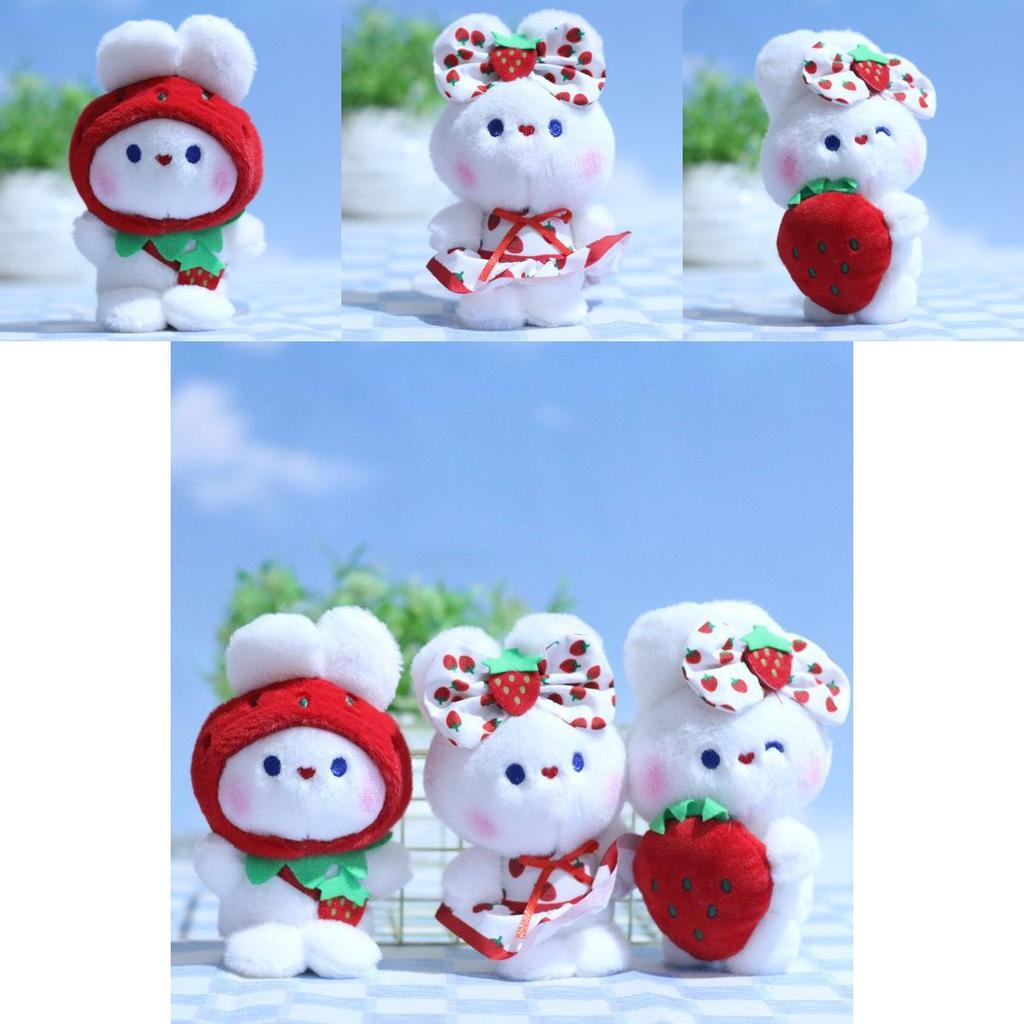 Cute Cartoon Plush Strawberry Rabbit Keychain Soft Stuffed Bunny Doll For Collectors