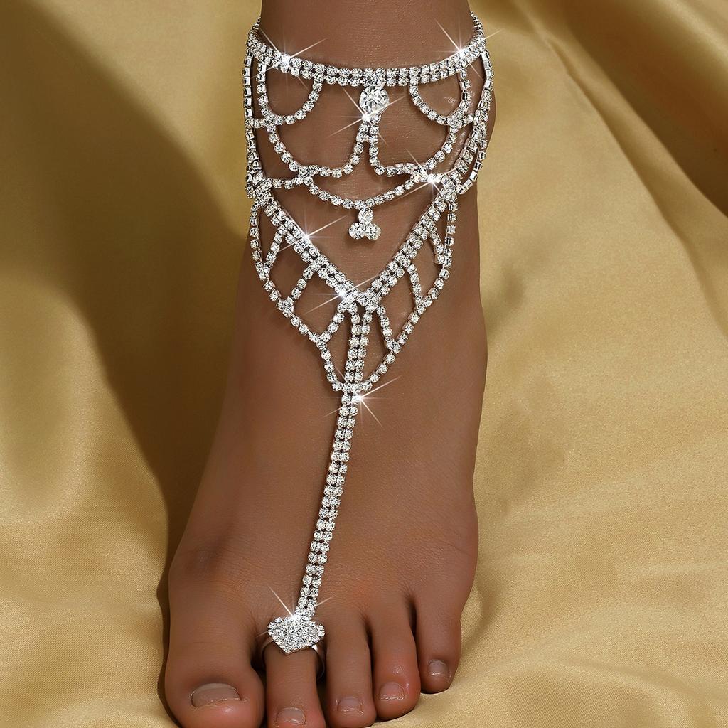 Rhinestone Foot Decoration Beach Resort Stylish Simple Finger Anklet Anklet Women